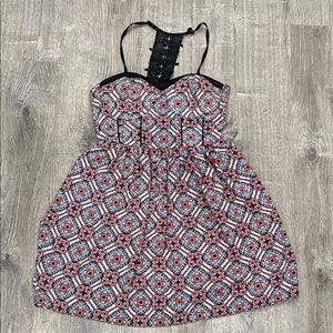 Xhilaration Strapless Patterned Sundress in Teal & Burgundy